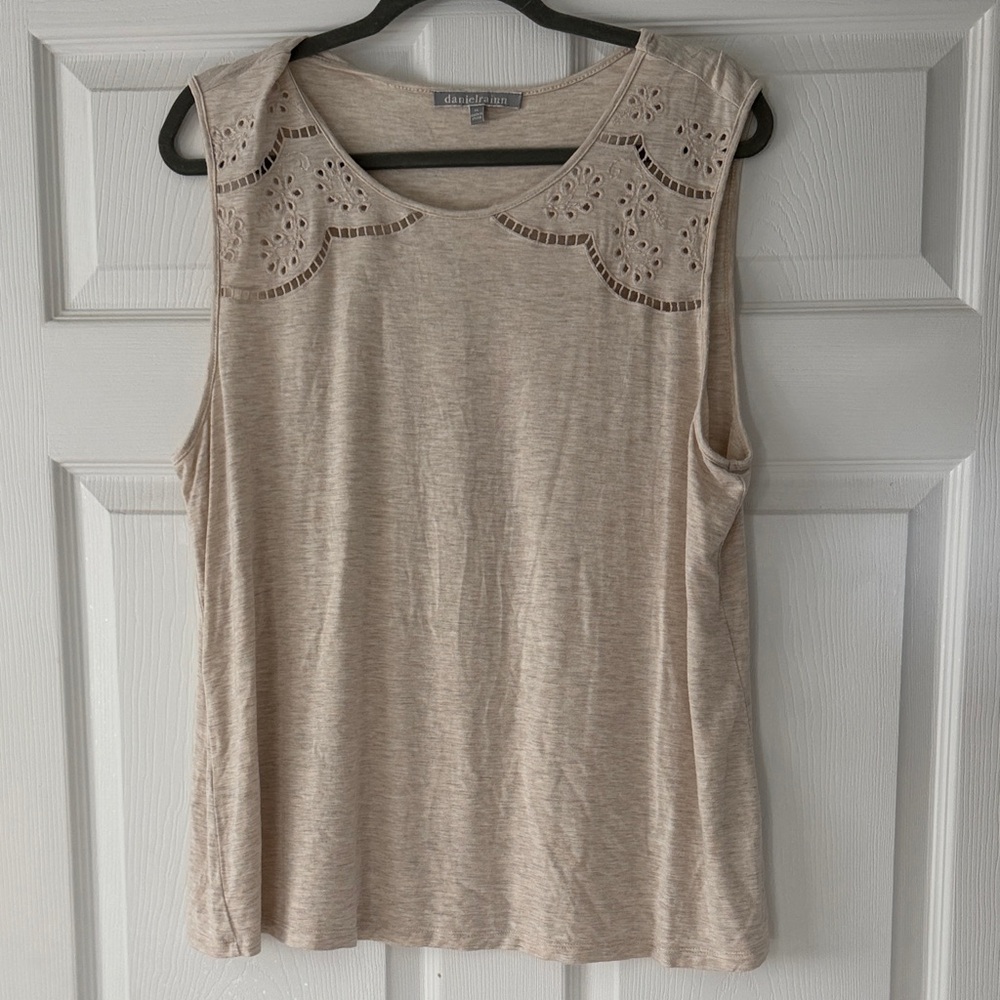 Daniel Rainn Cream Sleeveless Tank with Eyelet Detail